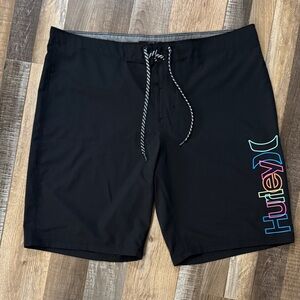 Hurley Black Board Shorts with Multicolor Logo
